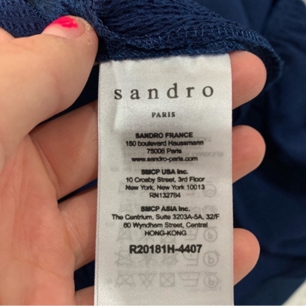 Sandro Dress Butterfly Frill Trim Mini Long Sleeve in Navy - Picture 5 of 10